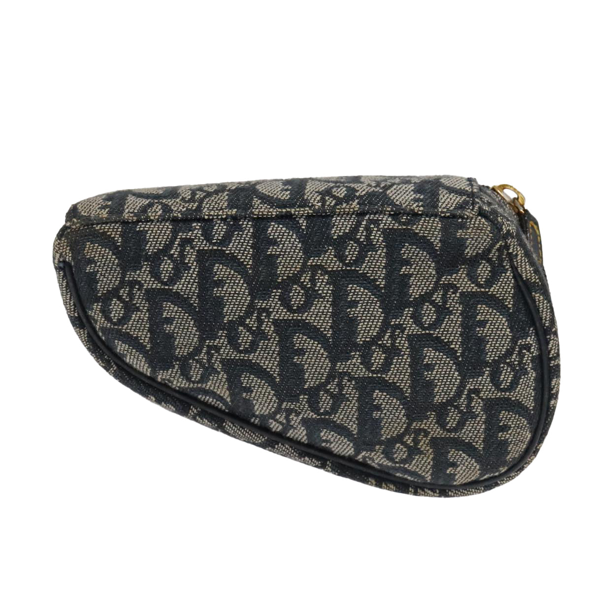 Christian Dior Trotter Canvas Saddle Pouch Navy Gold Auth 98543 - 0