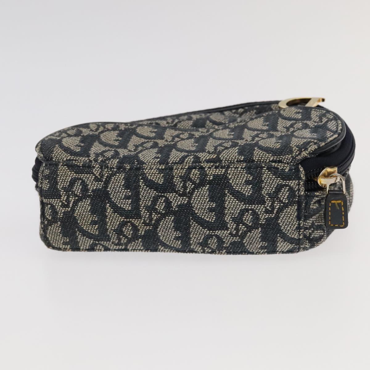 Christian Dior Trotter Canvas Saddle Pouch Navy Gold Auth 98543