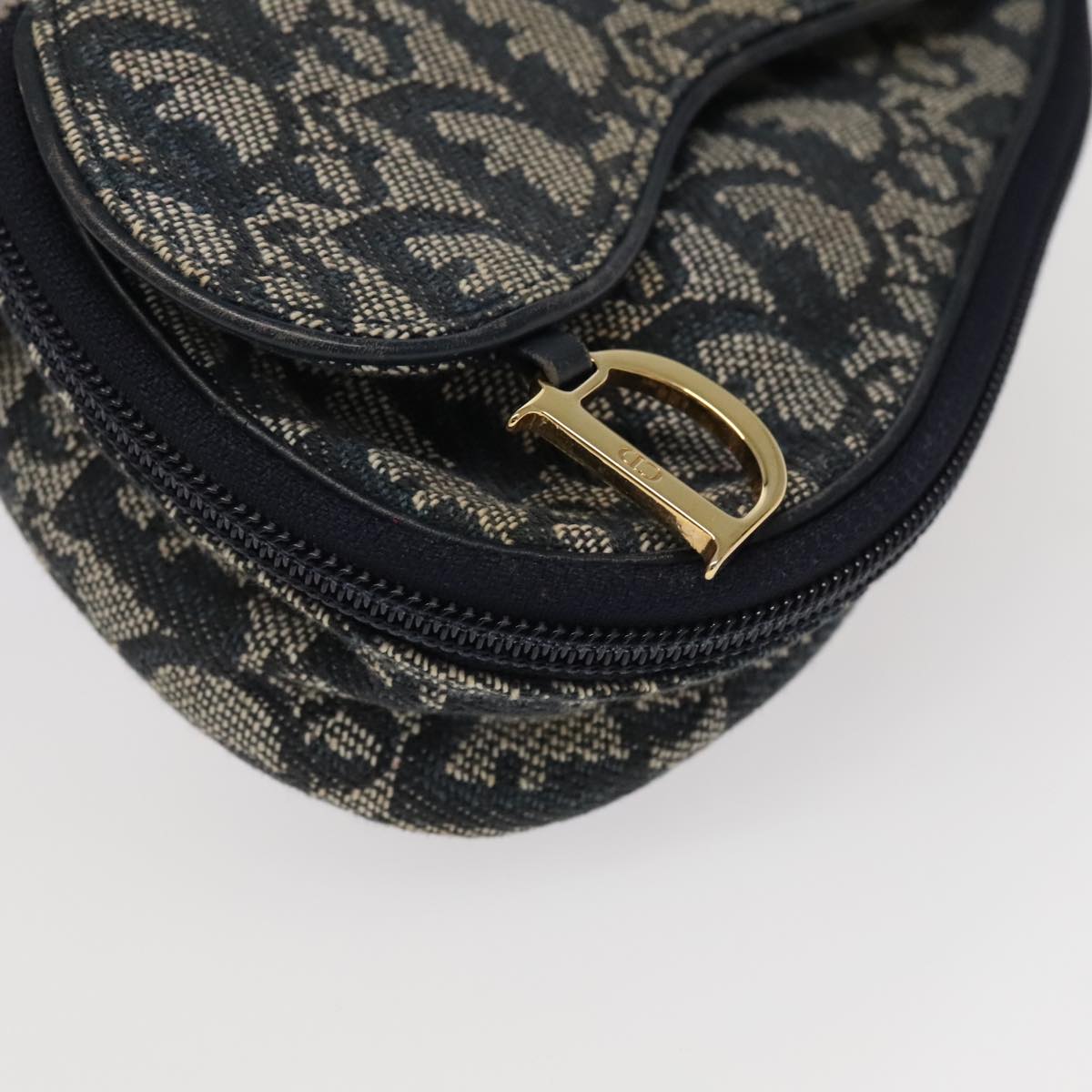 Christian Dior Trotter Canvas Saddle Pouch Navy Gold Auth 98543