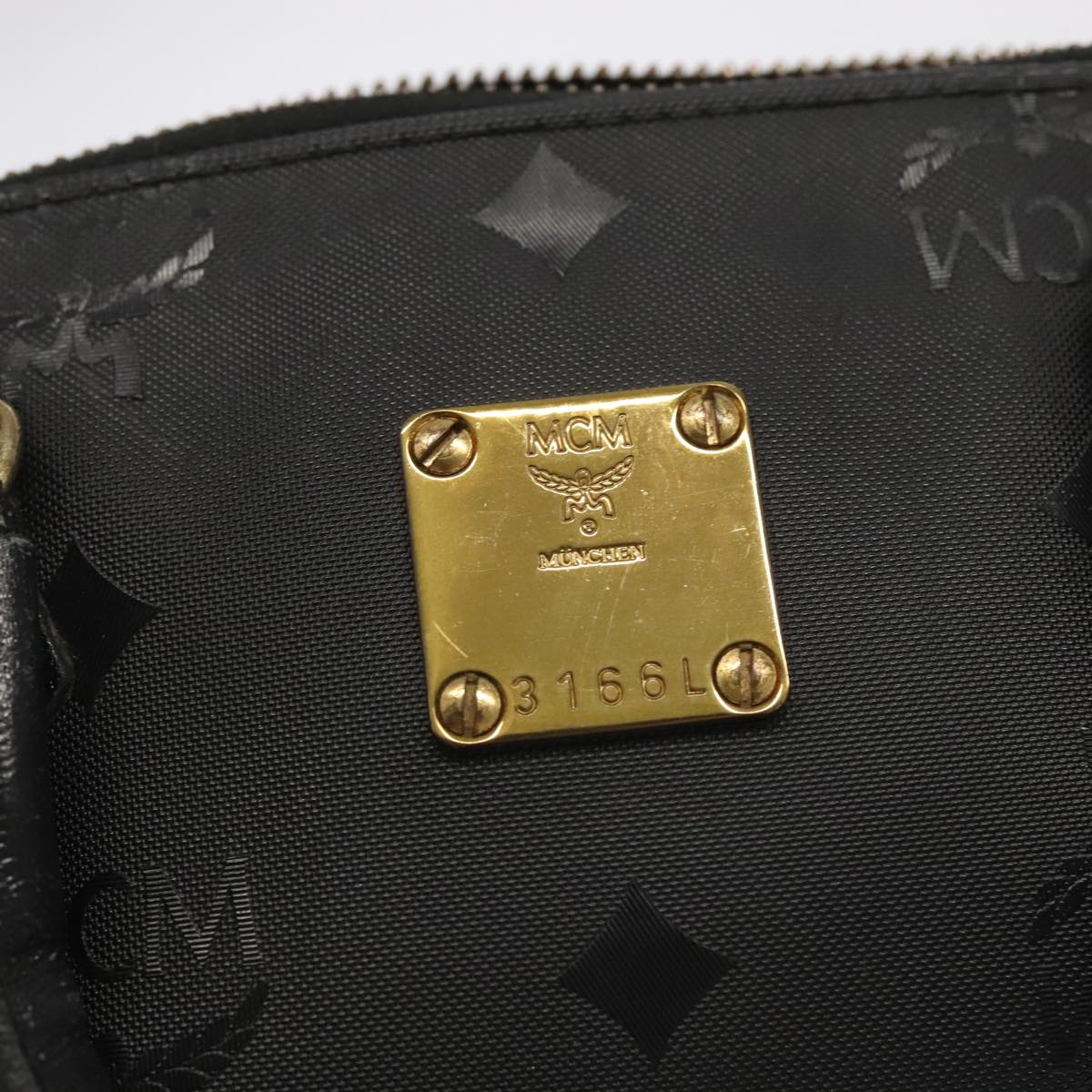 MCM Vicetos Logogram Hand Bag PVC 2way Black Gold Auth 98570