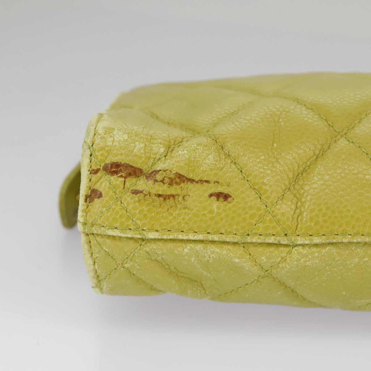 CHANEL Matelasse Waist bag Caviar Skin Gold Light green CC Auth 98580