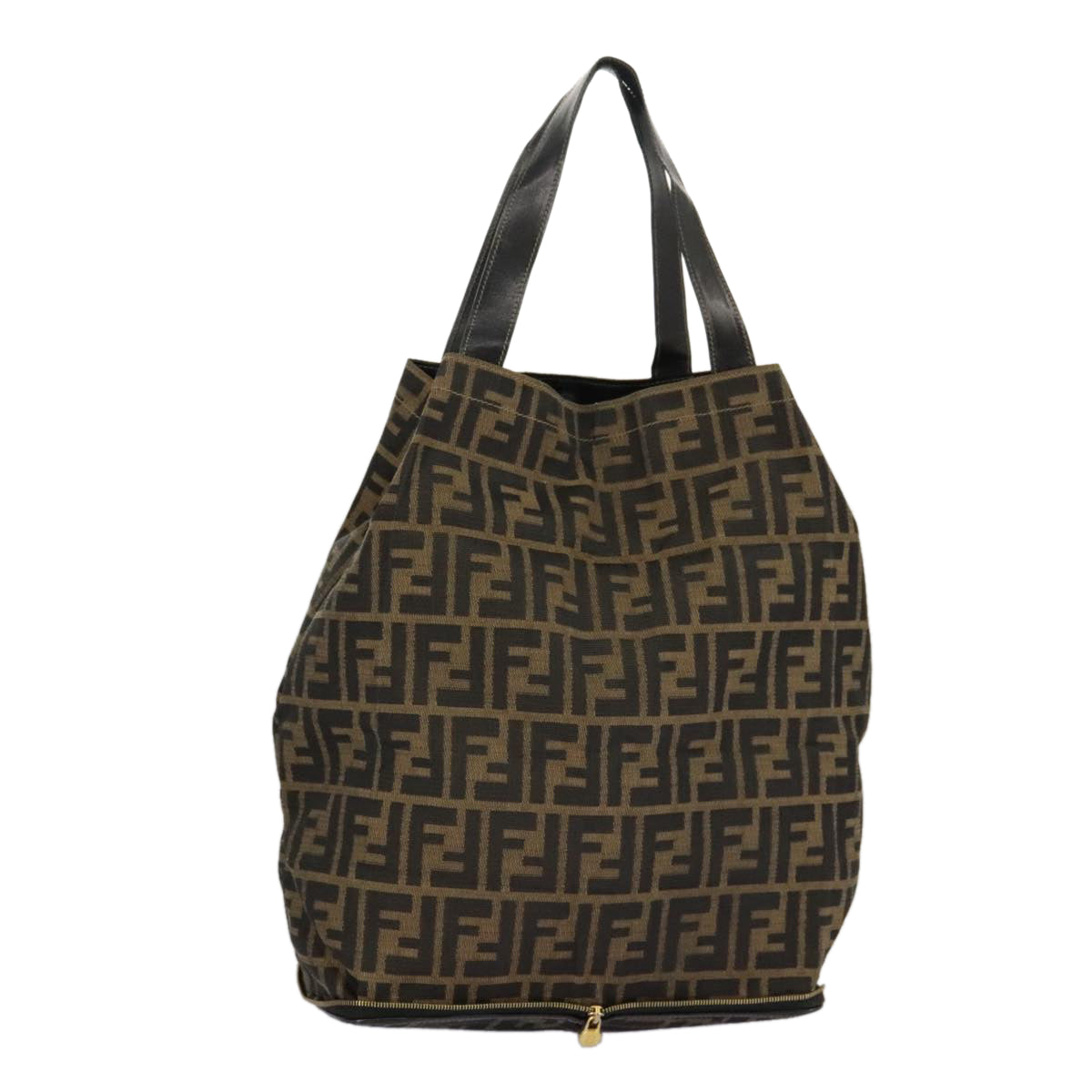 FENDI Zucca Canvas Tote Bag Brown Black gold Auth 98581