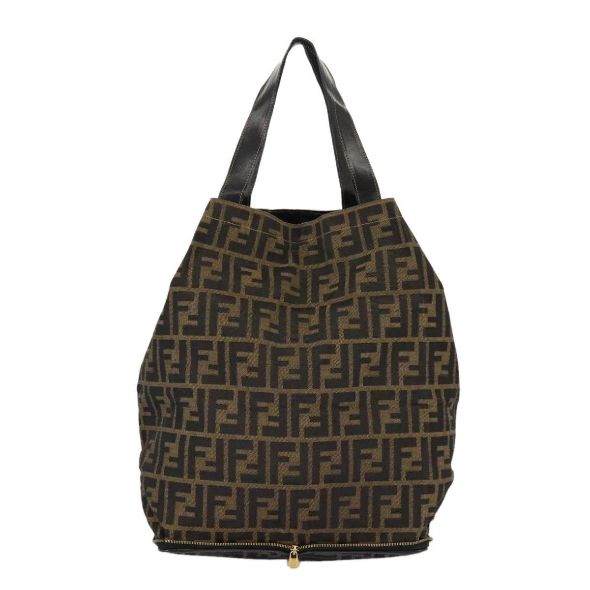 FENDI Zucca Canvas Tote Bag Brown Black gold Auth 98581 - 0