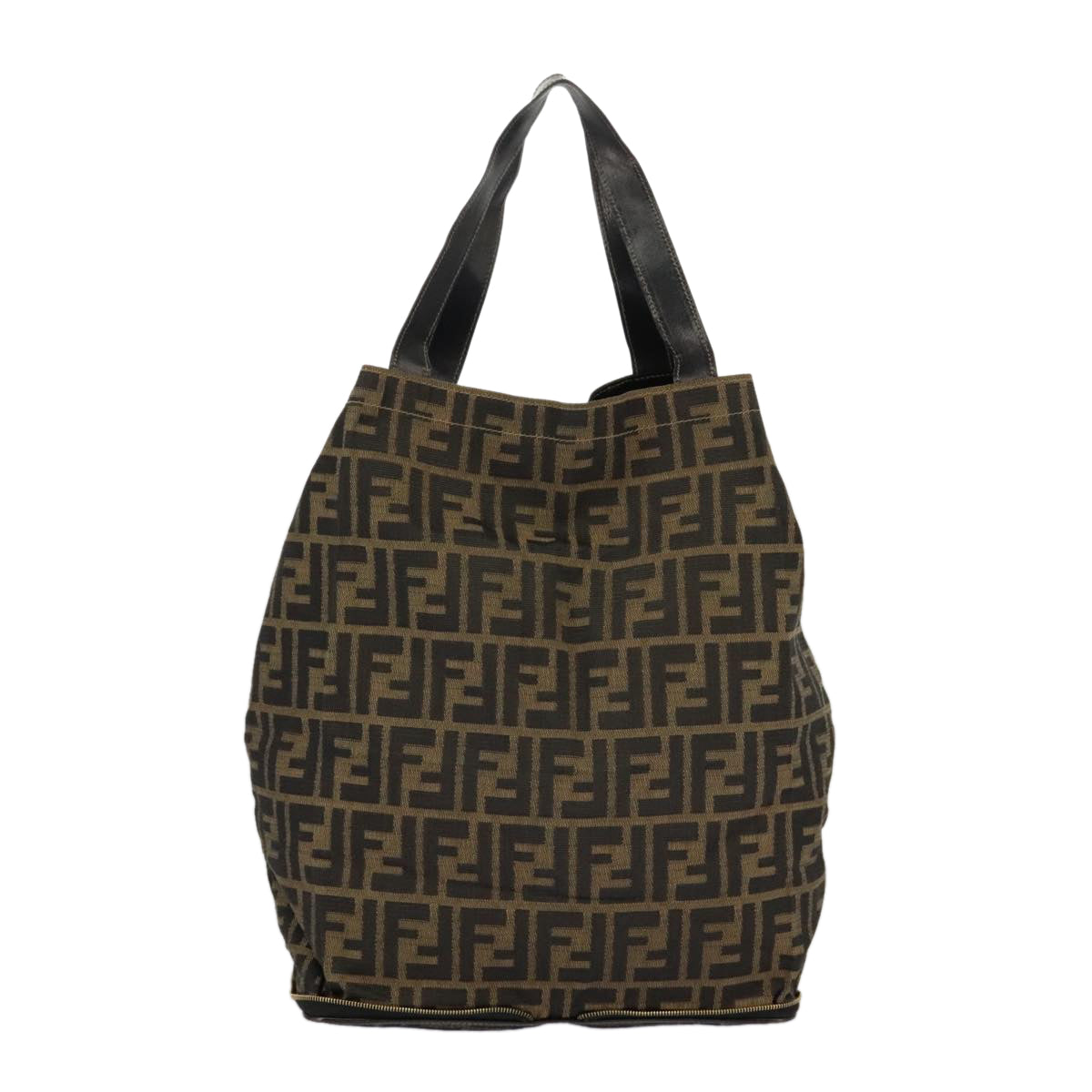 FENDI Zucca Canvas Tote Bag Brown Black gold Auth 98581