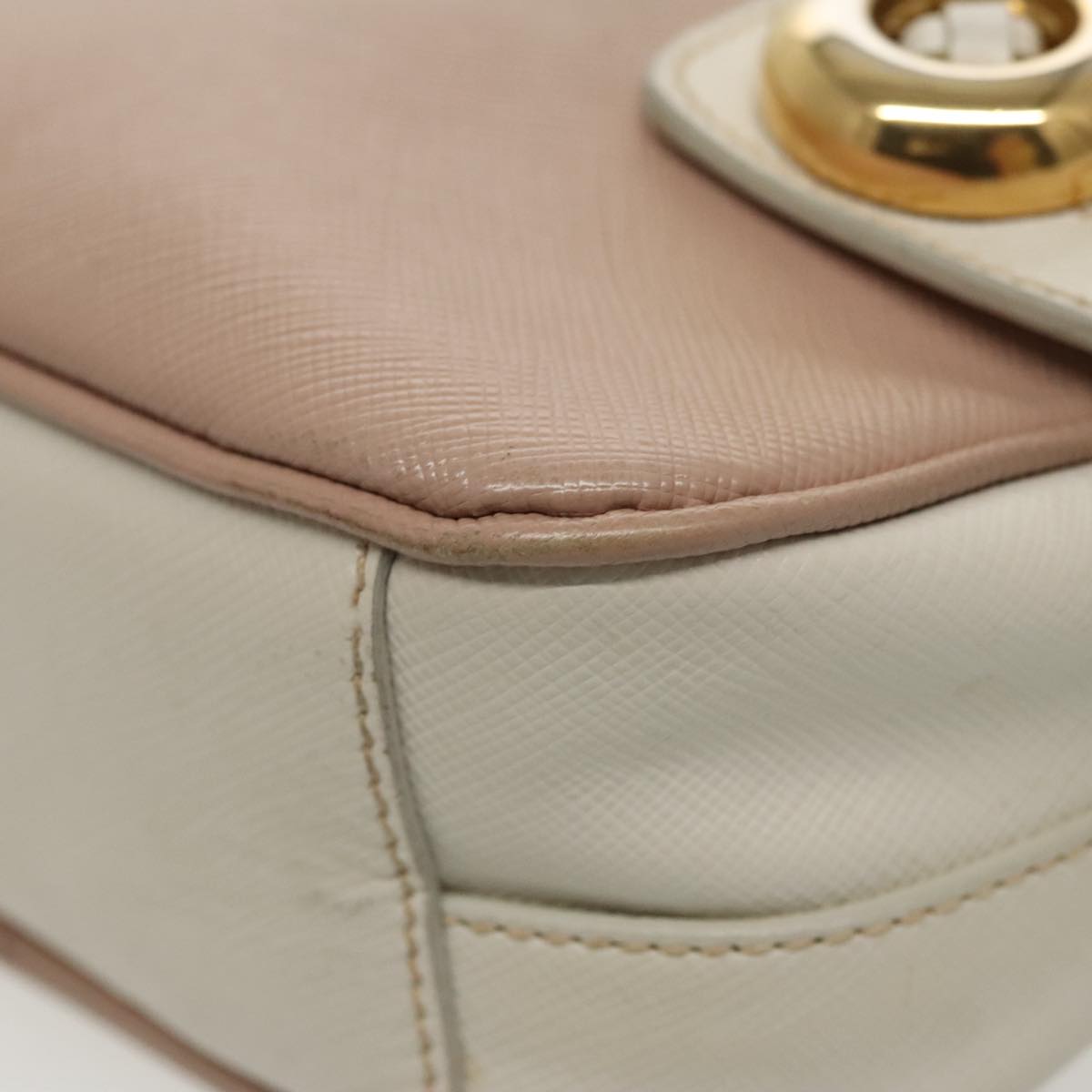 PRADA Shoulder Bag Safiano leather Pink Gold Auth 98595