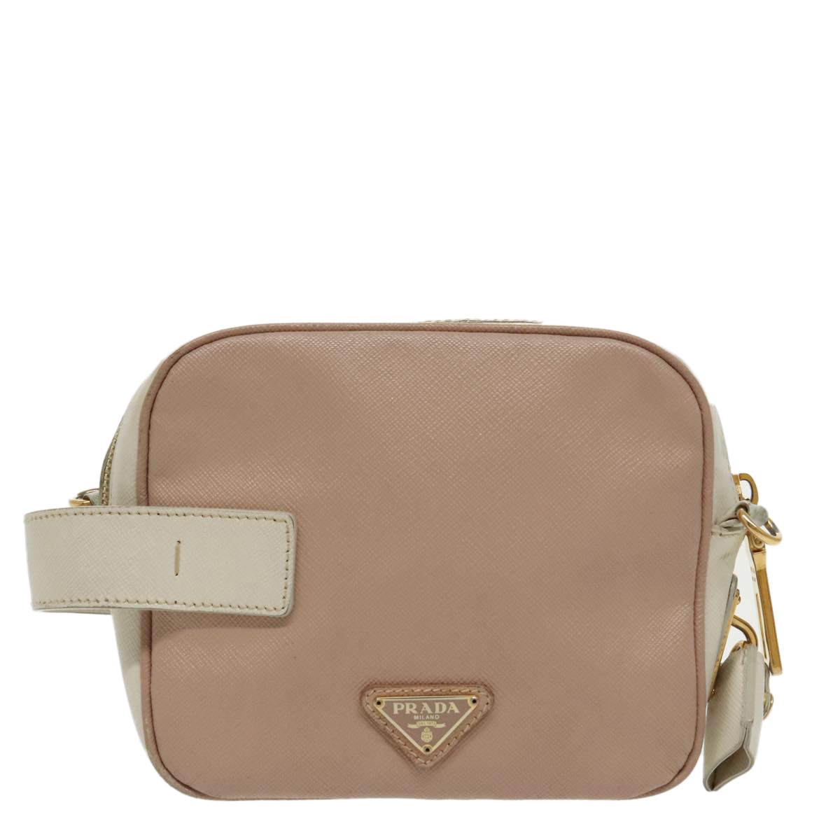 PRADA Shoulder Bag Safiano leather Pink Gold Auth 98595