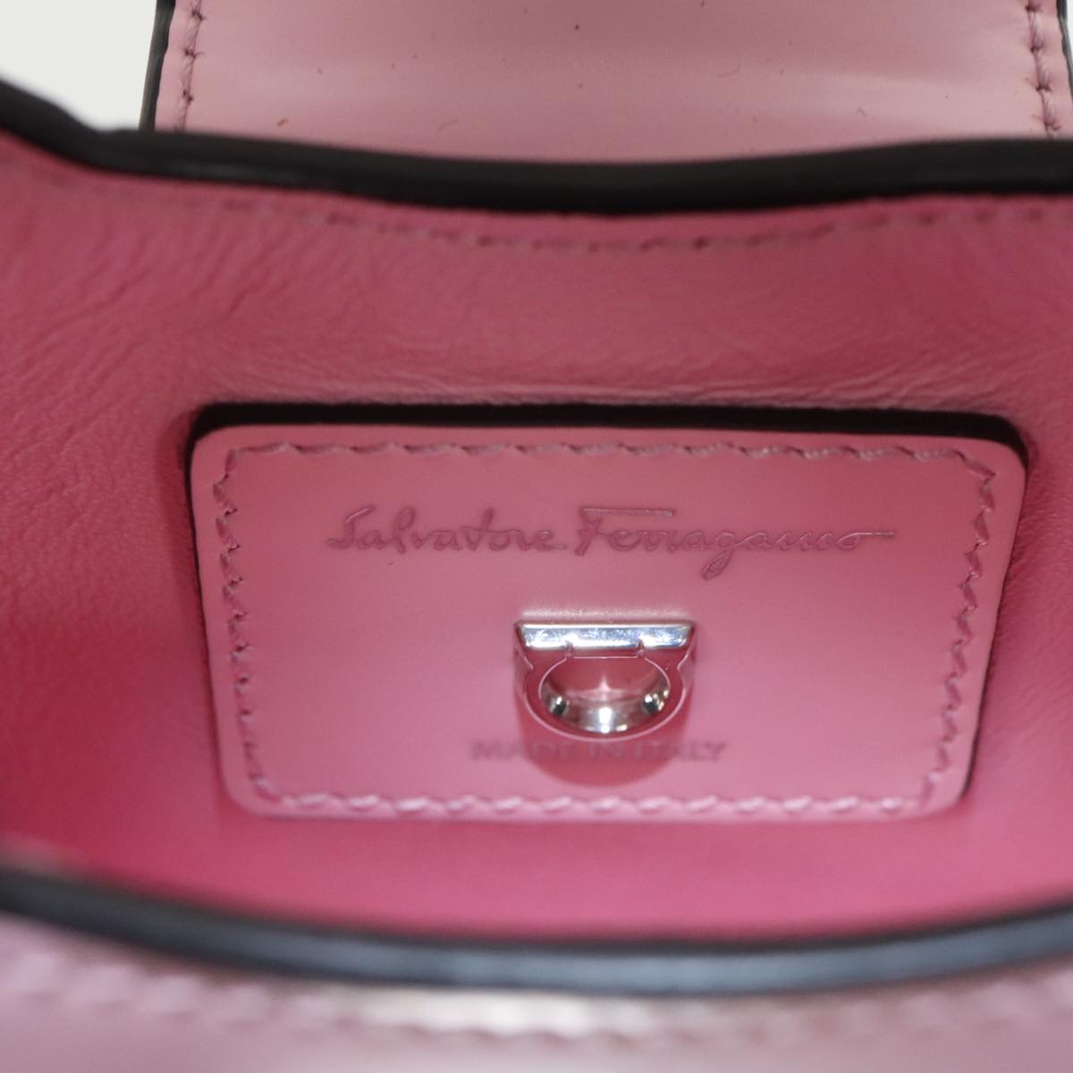 Salvatore Ferragamo Gancini Hand Bag Leather Pink Silver Auth 98596A