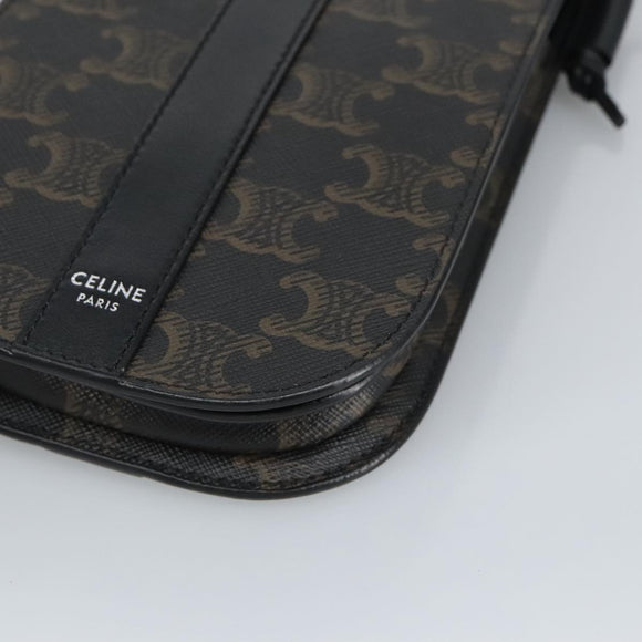 CELINE Triomphe Mobile Pouch PVC Black Silver Auth 98603AM