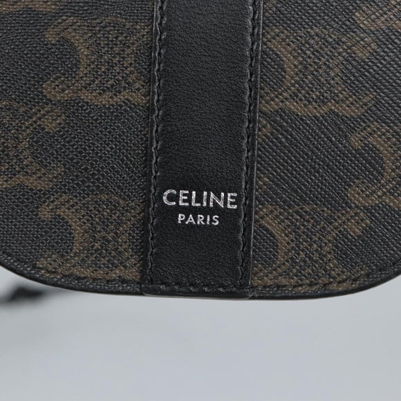 CELINE Triomphe Mobile Pouch PVC Black Silver Auth 98603AM