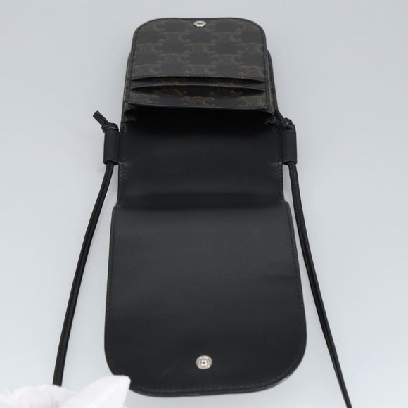 CELINE Triomphe Mobile Pouch PVC Black Silver Auth 98603AM