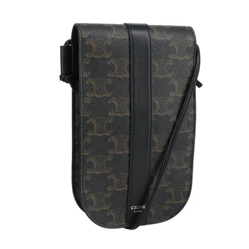 CELINE Triomphe Mobile Pouch PVC Black Silver Auth 98603M