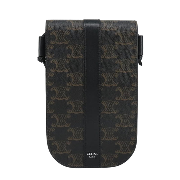 CELINE Triomphe Mobile Pouch PVC Black Silver Auth 98603AM