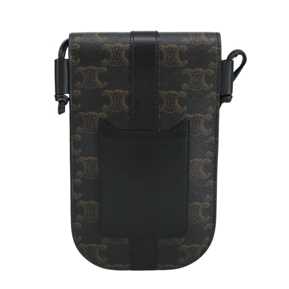 CELINE Triomphe Mobile Pouch PVC Black Silver Auth 98603AM