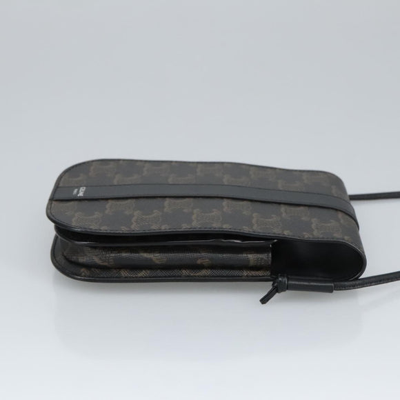 CELINE Triomphe Mobile Pouch PVC Black Silver Auth 98603M