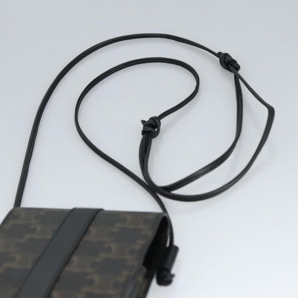 CELINE Triomphe Mobile Pouch PVC Black Silver Auth 98603M