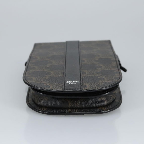 CELINE Triomphe Mobile Pouch PVC Black Silver Auth 98603AM