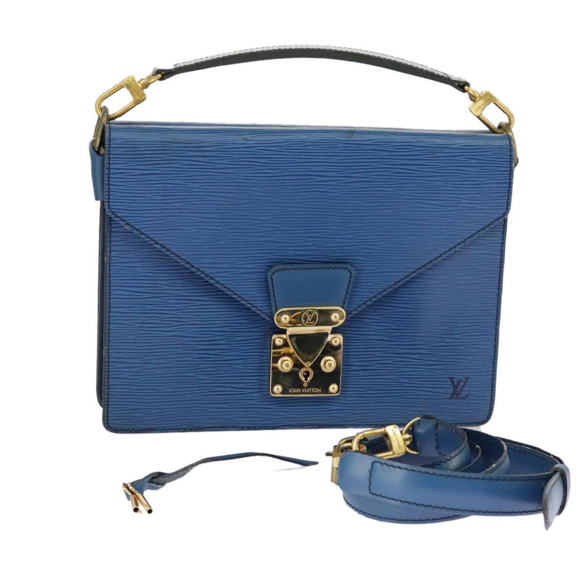 LOUIS VUITTON Epi Biface Clutch Bag Blue LV Auth 98605