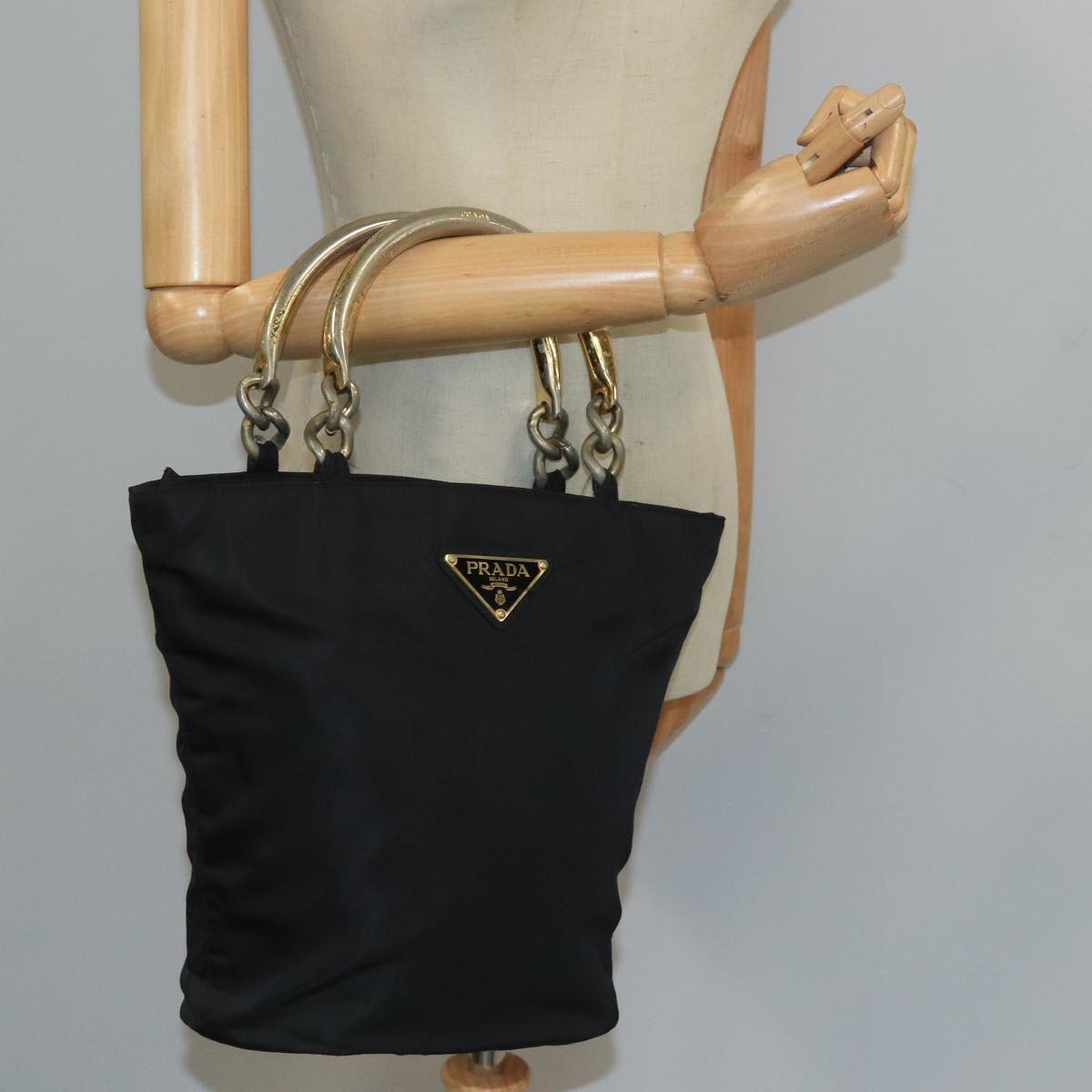 PRADA Hand Bag Nylon Black Auth 98615