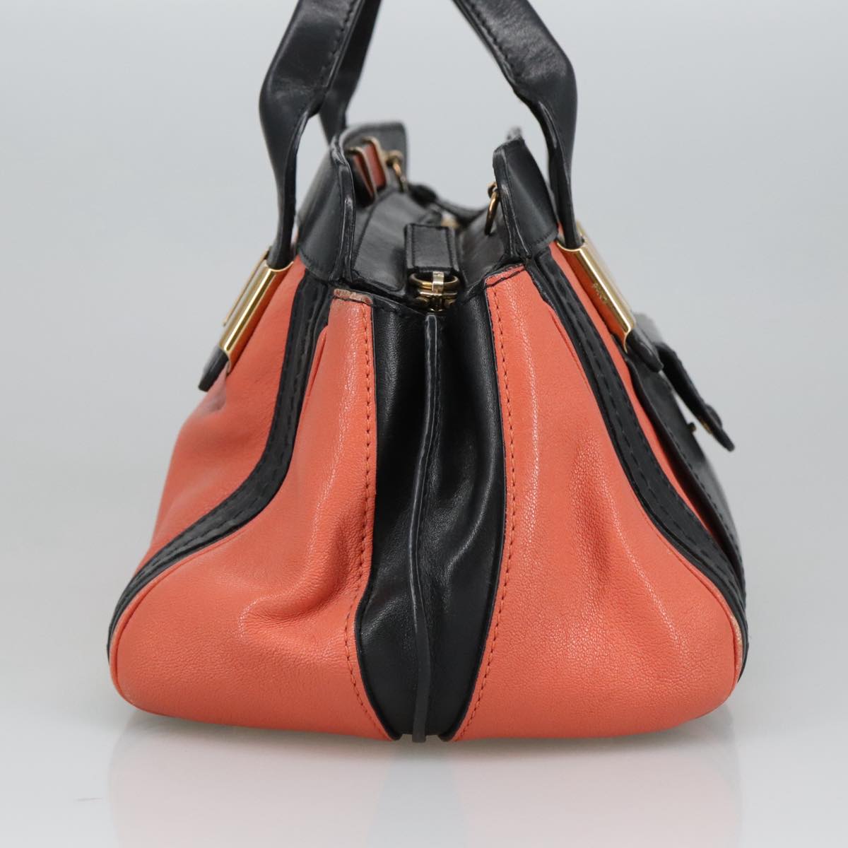 Chloe Little Alice Hand Bag Leather 2way Orange Auth 98616