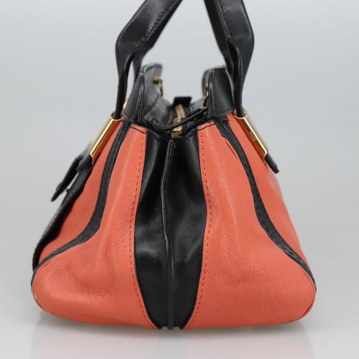 Chloe Little Alice Hand Bag Leather 2way Orange Auth 98616