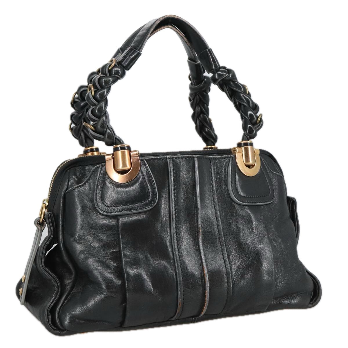 Chloe Eloise Hand Bag Leather Black Gold Auth 98619