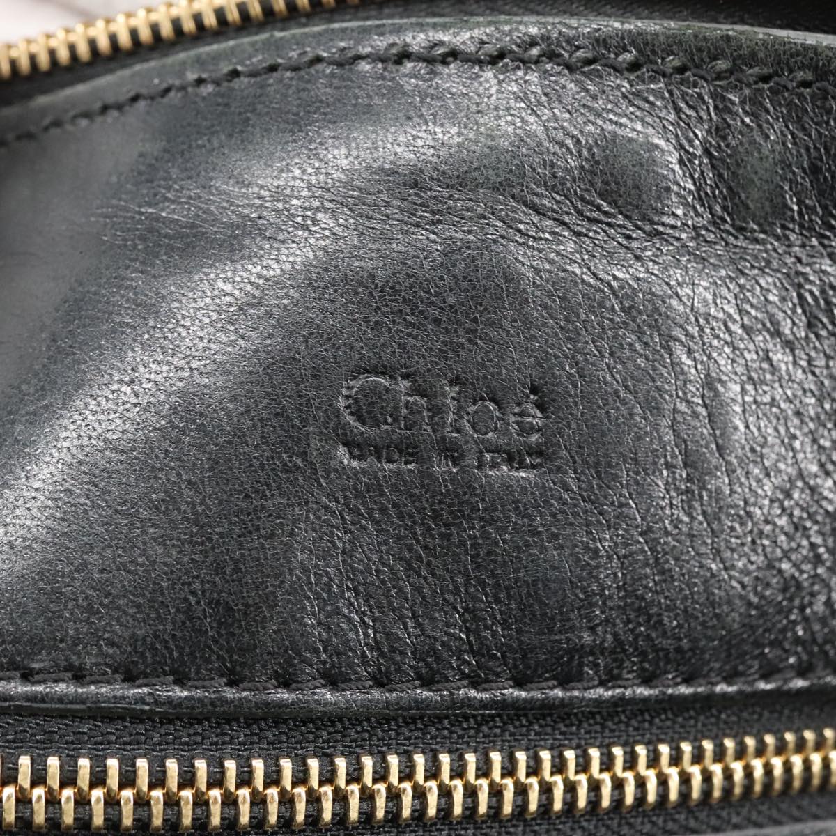 Chloe Eloise Hand Bag Leather Black Gold Auth 98619