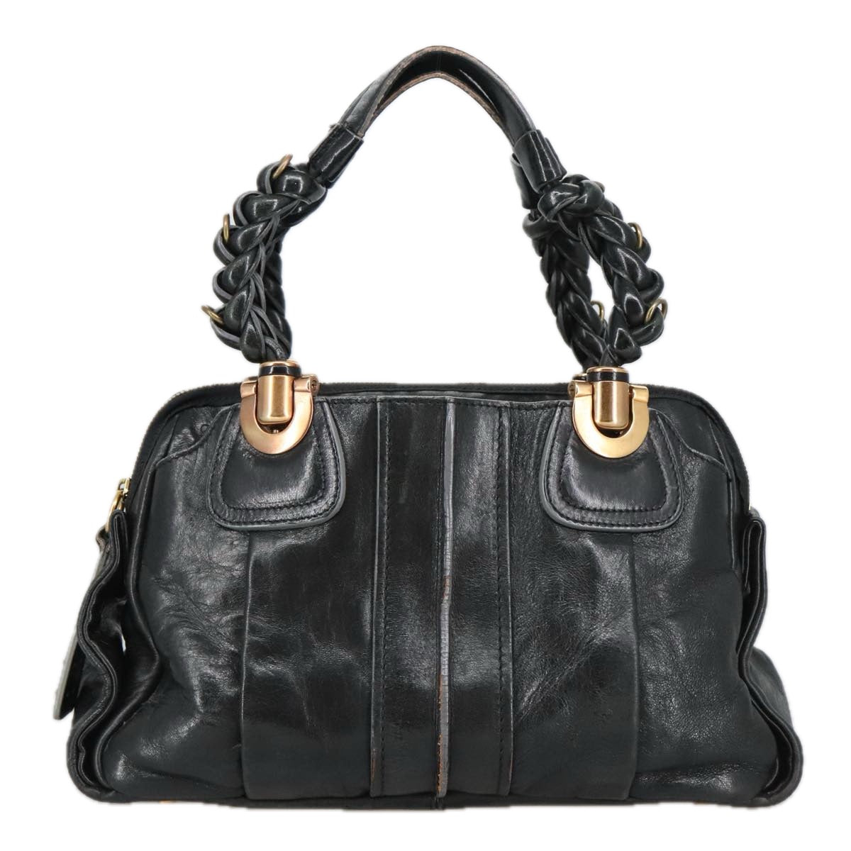 Chloe Eloise Hand Bag Leather Black Gold Auth 98619 - 0