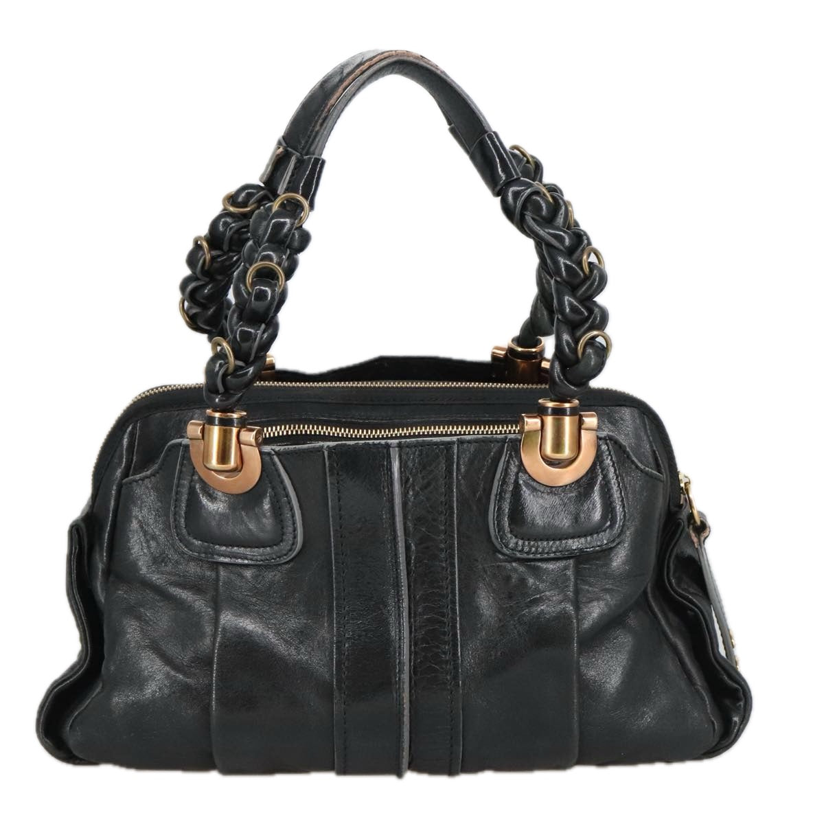 Chloe Eloise Hand Bag Leather Black Gold Auth 98619