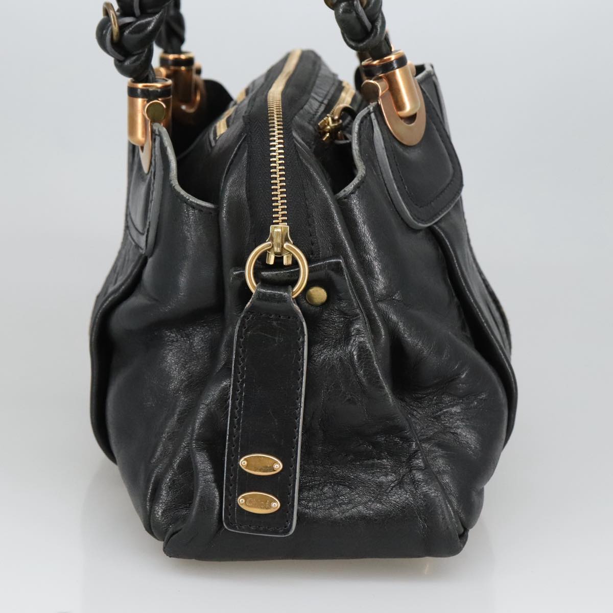 Chloe Eloise Hand Bag Leather Black Gold Auth 98619