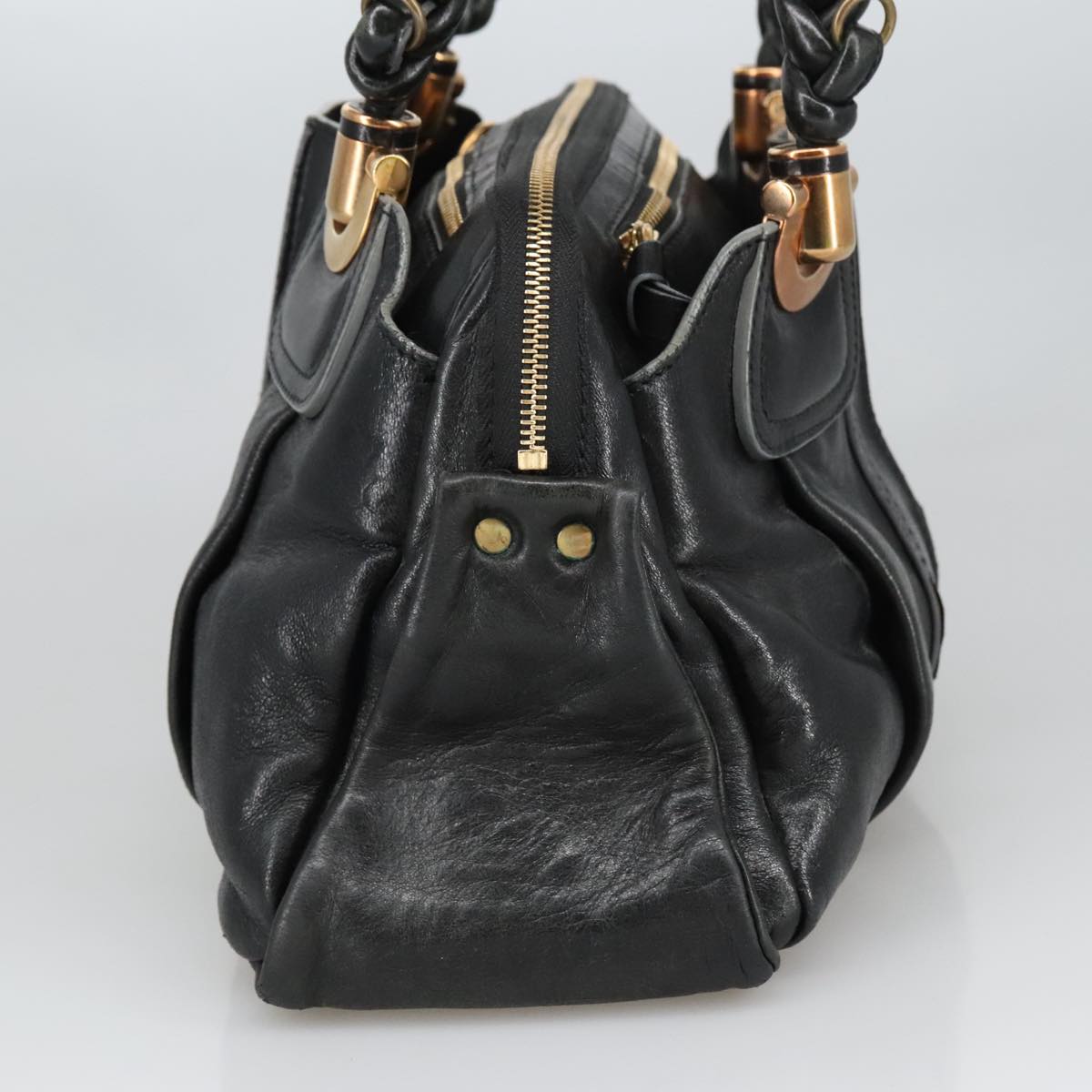 Chloe Eloise Hand Bag Leather Black Gold Auth 98619