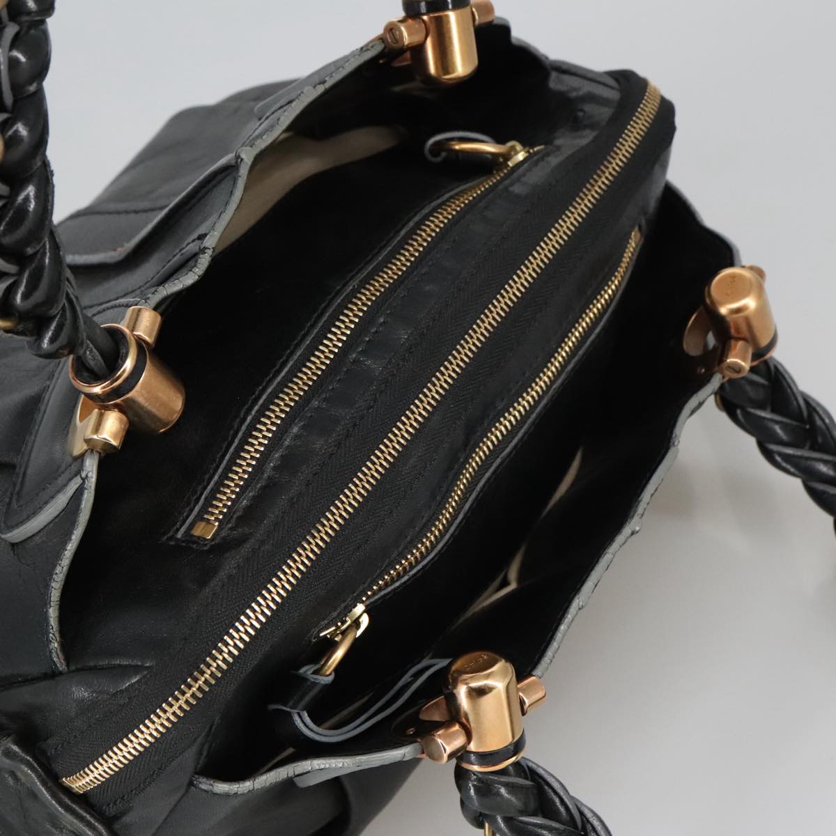 Chloe Eloise Hand Bag Leather Black Gold Auth 98619