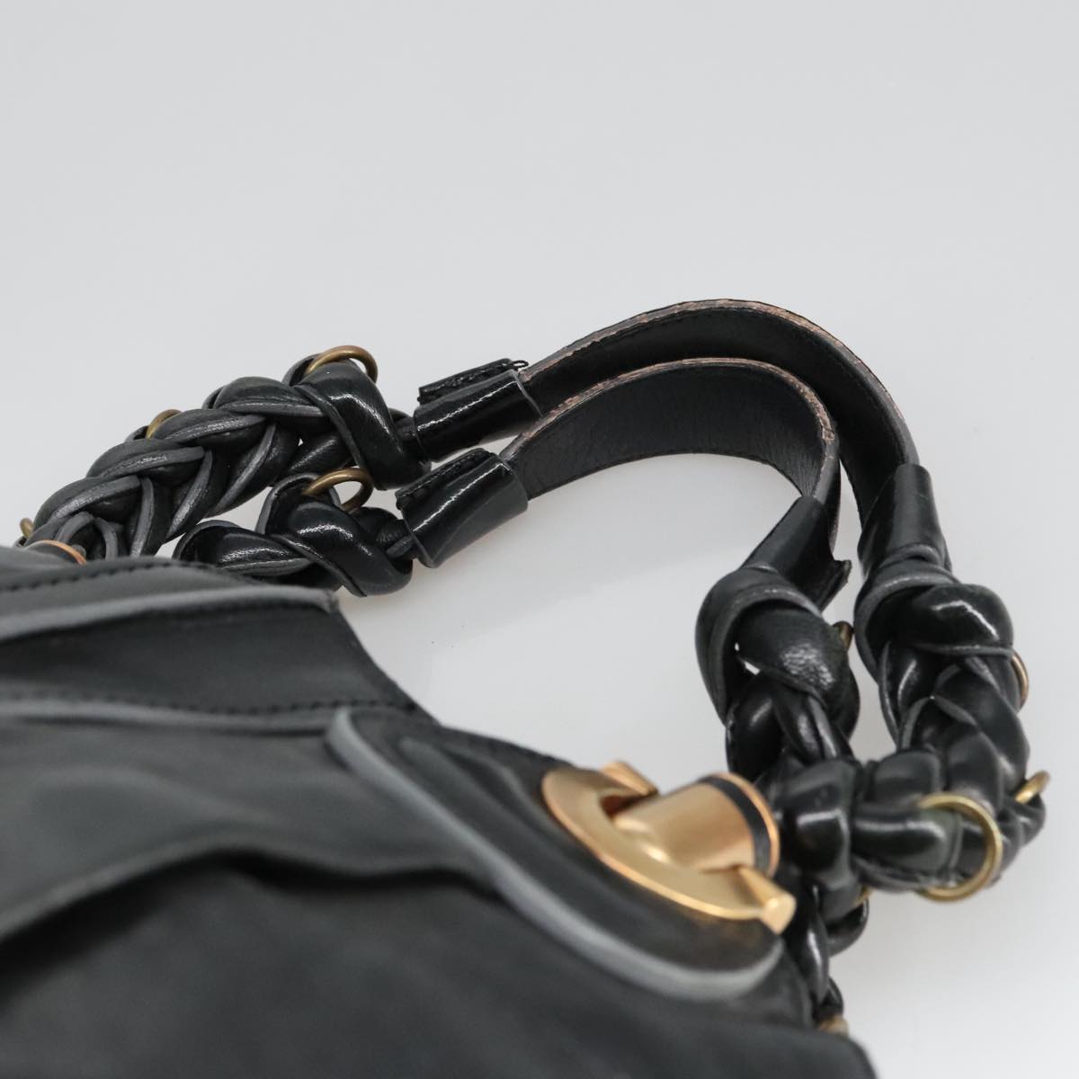 Chloe Eloise Hand Bag Leather Black Gold Auth 98619