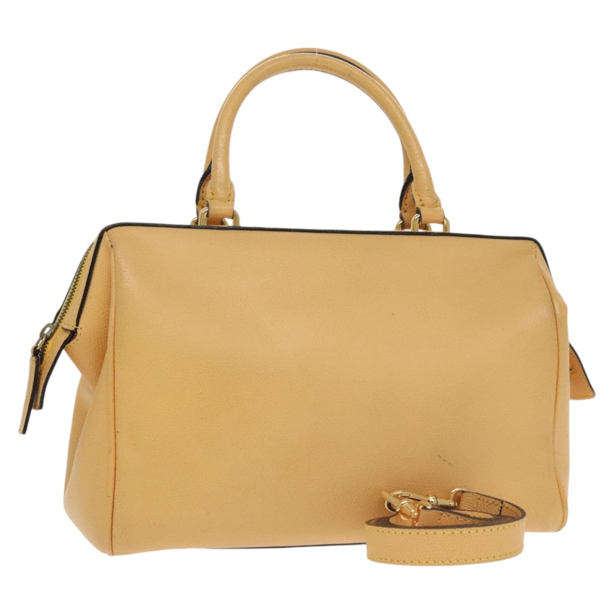 CELINE Boston Bag Leather 2way Yellow Auth 98621