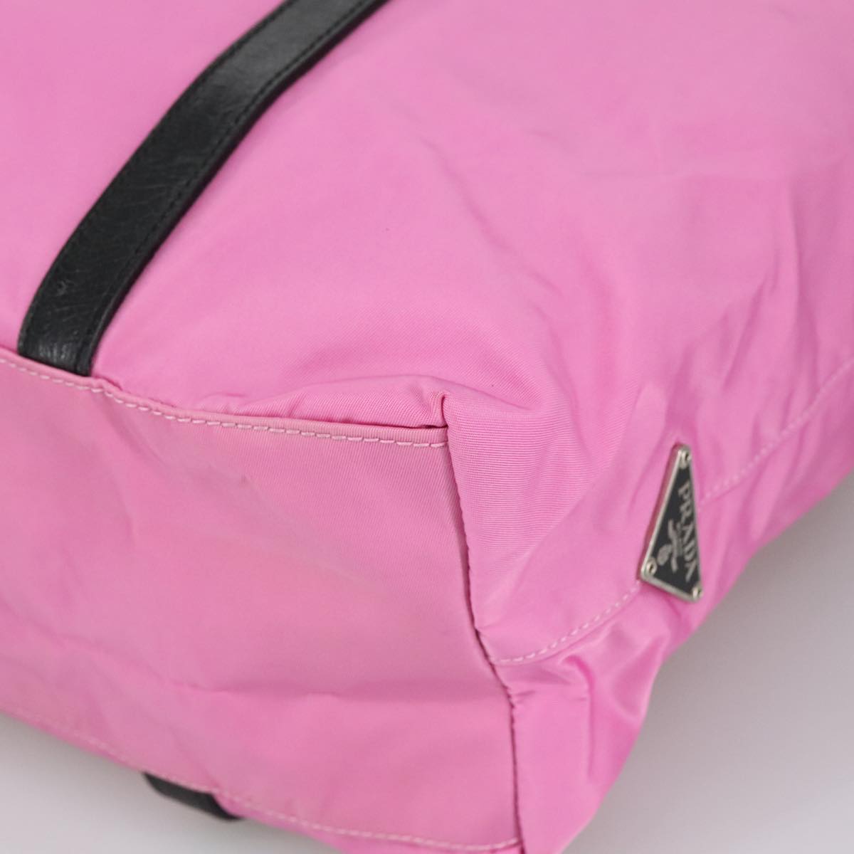 PRADA Boston Bag Nylon Pink Silver Auth 98625