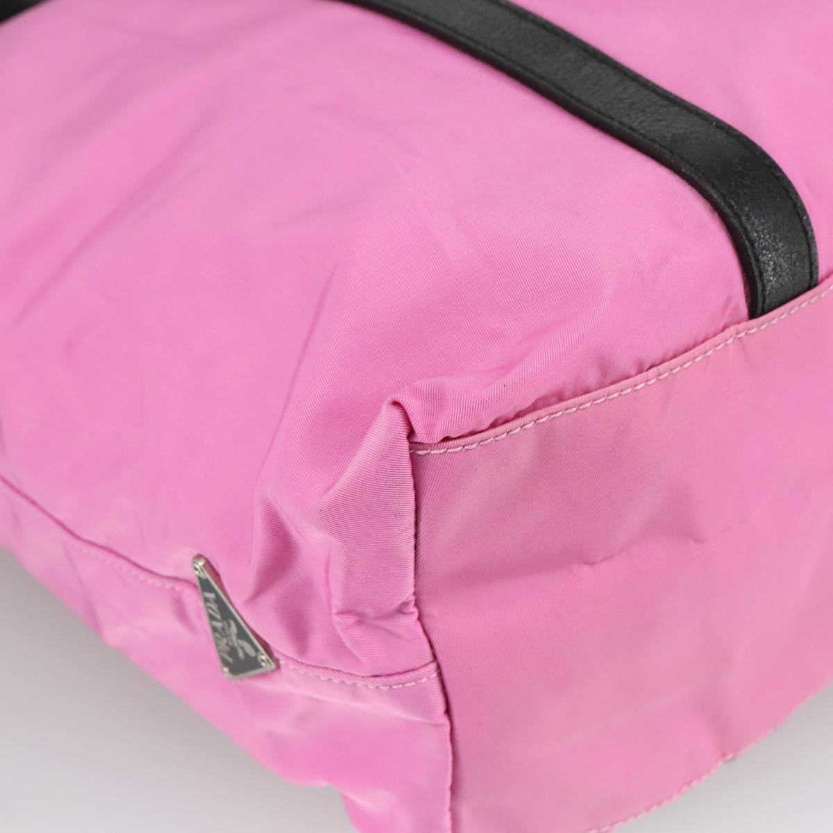 PRADA Boston Bag Nylon Pink Silver Auth 98625