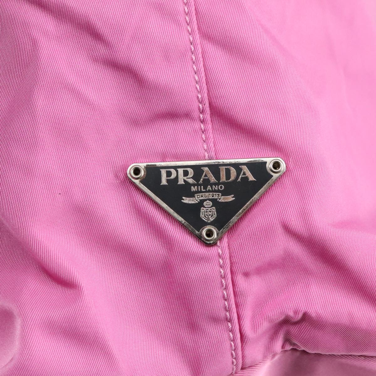 PRADA Boston Bag Nylon Pink Silver Auth 98625