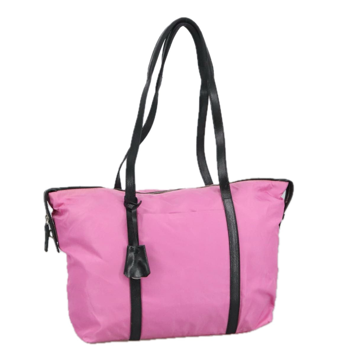 PRADA Boston Bag Nylon Pink Silver Auth 98625