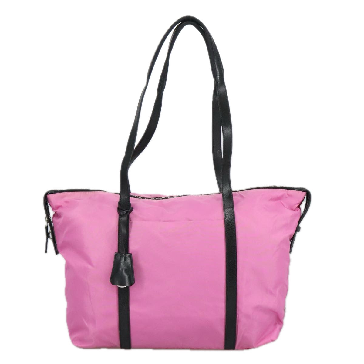 PRADA Boston Bag Nylon Pink Silver Auth 98625