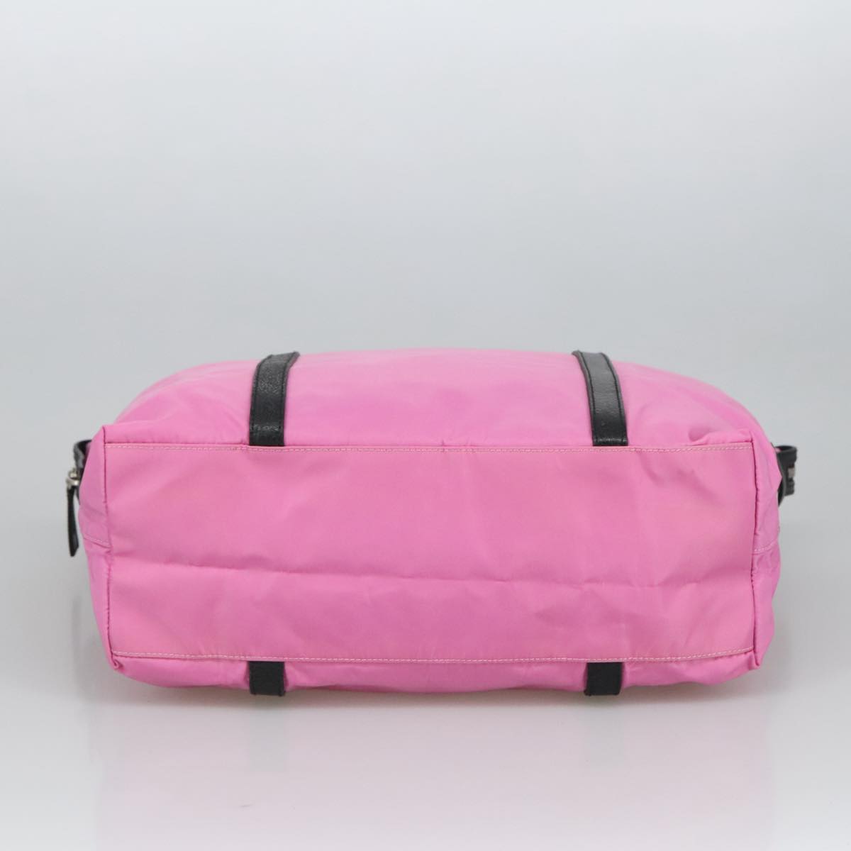 PRADA Boston Bag Nylon Pink Silver Auth 98625