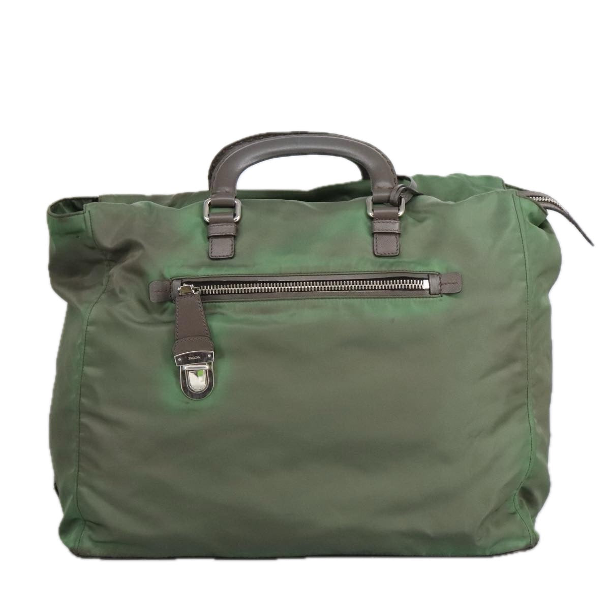 PRADA Boston Bag Nylon 2way Green Silver Auth 98649 - 0