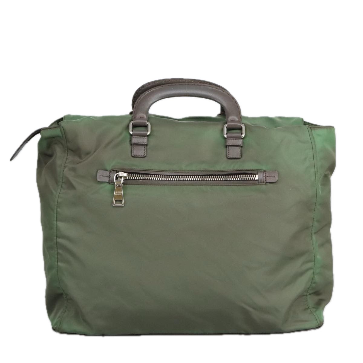 PRADA Boston Bag Nylon 2way Green Silver Auth 98649