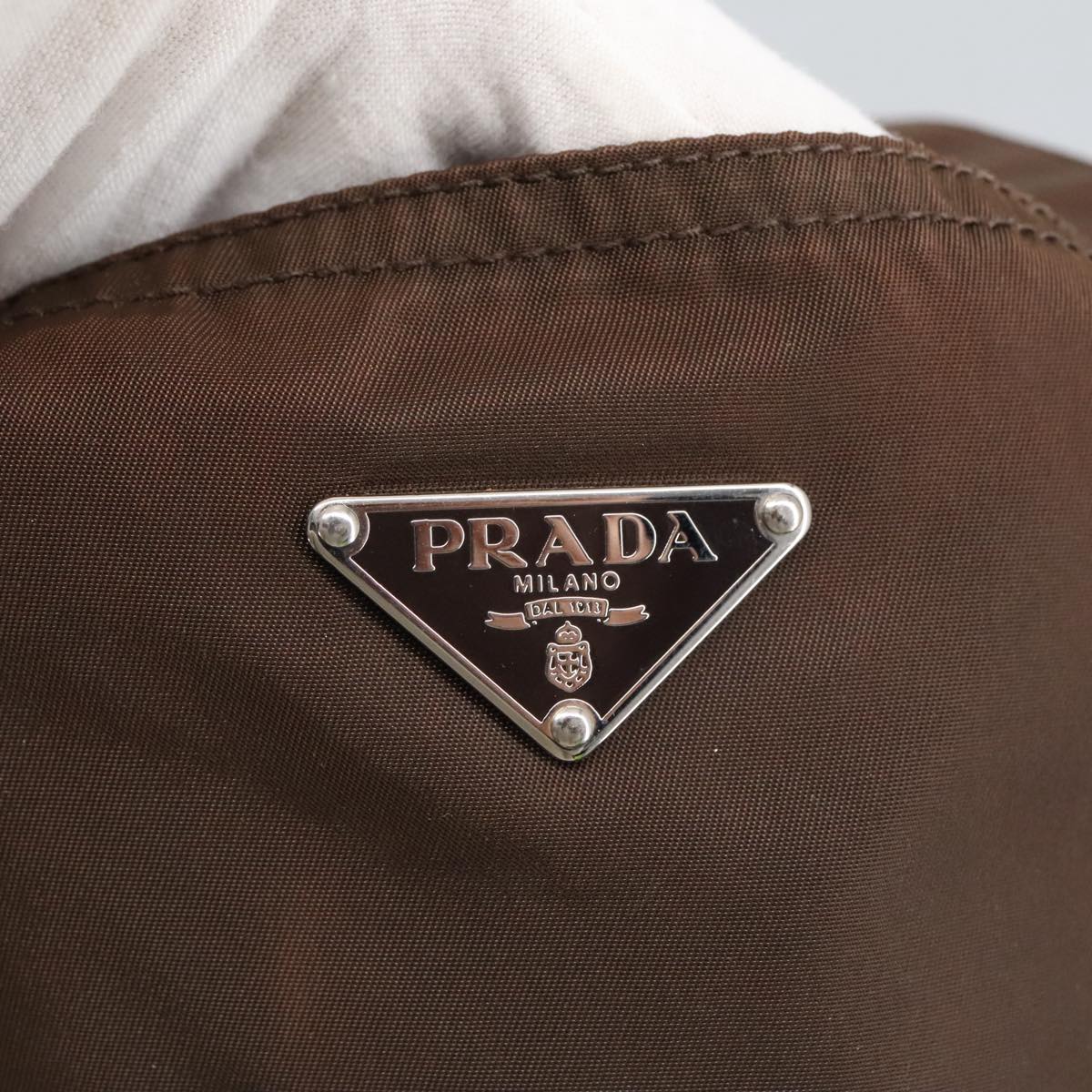 PRADA Tote Bag Nylon Silver Brown Auth 98655