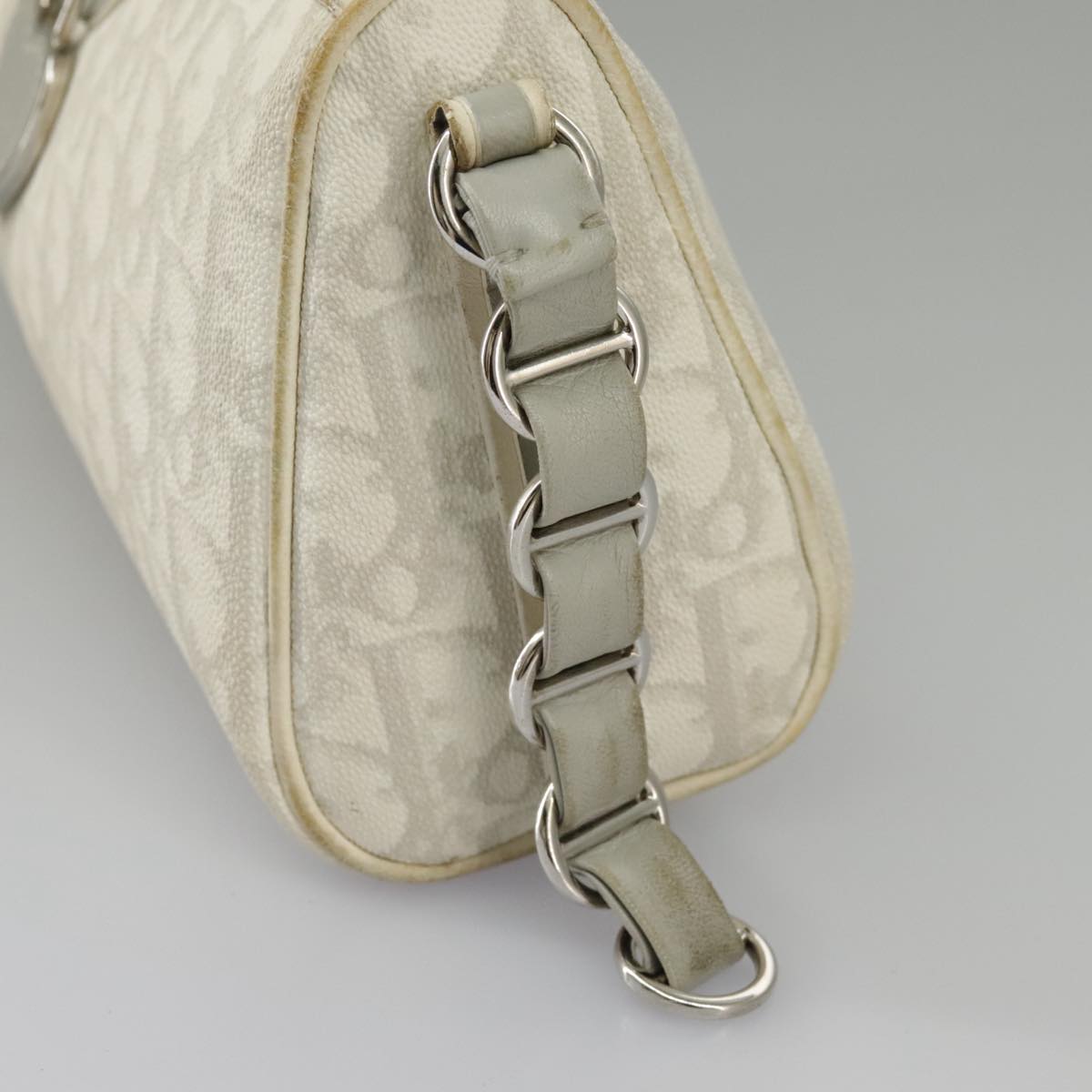 Christian Dior Trotter Romantic Shoulder Bag PVC White Silver Auth 98662