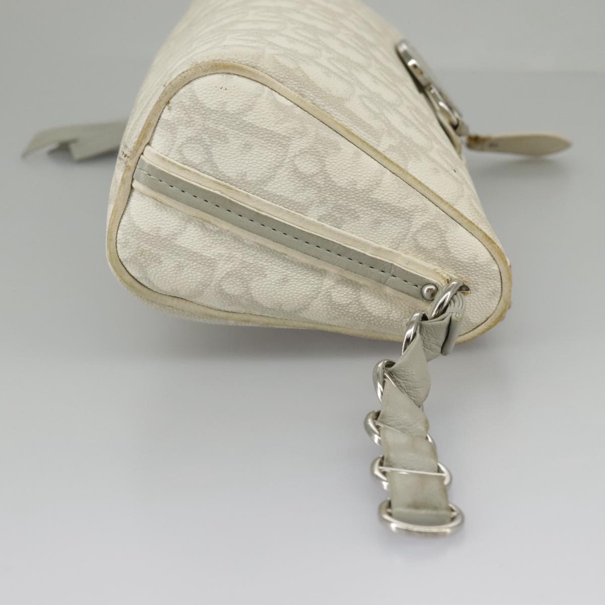 Christian Dior Trotter Romantic Shoulder Bag PVC White Silver Auth 98662