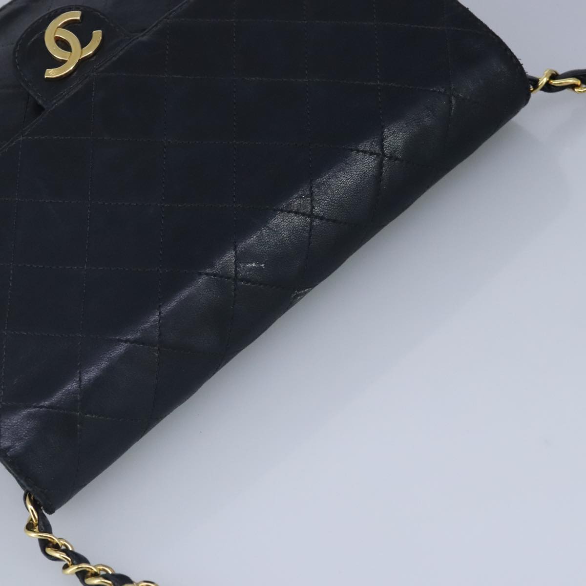 CHANEL Matelasse Chain Shoulder Bag Lamb Skin Black Gold CC Auth 98673