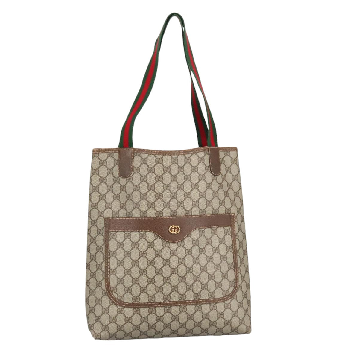 GUCCI GG Supreme Web Sherry Line Tote Bag PVC Beige Gold 002 123 6487 Auth 98704