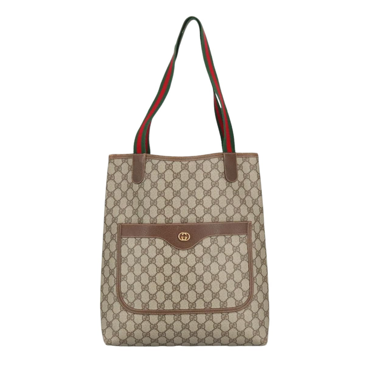 GUCCI GG Supreme Web Sherry Line Tote Bag PVC Beige Gold 002 123 6487 Auth 98704