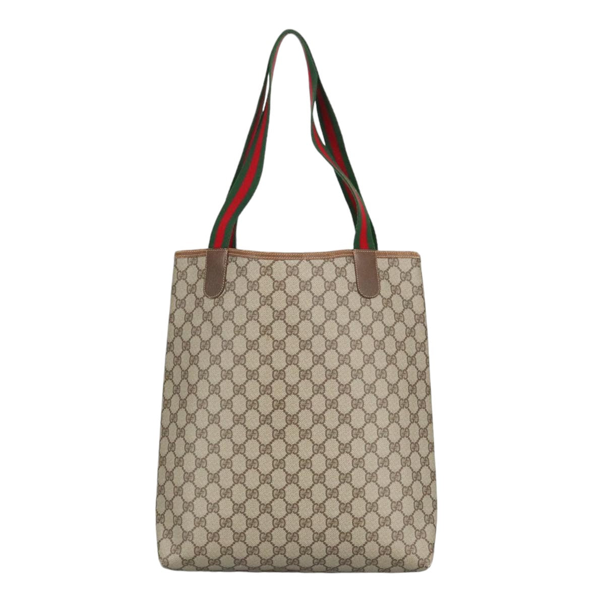 GUCCI GG Supreme Web Sherry Line Tote Bag PVC Beige Gold 002 123 6487 Auth 98704 - 0