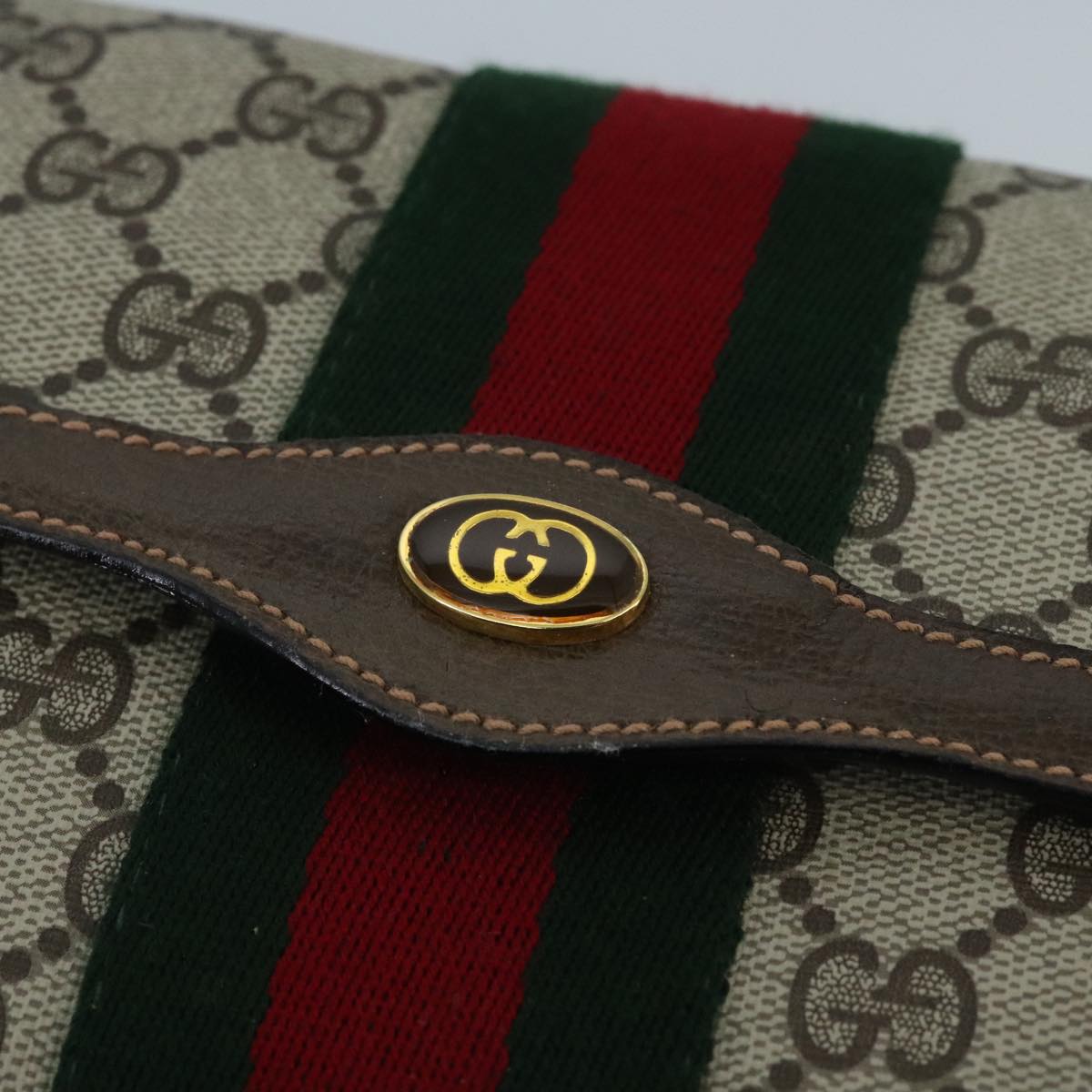 GUCCI GG Supreme Web Sherry Line Clutch Bag PVC Leather Beige Green Red 98712