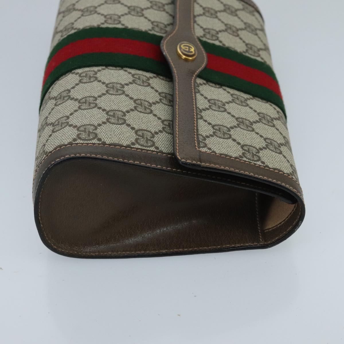 GUCCI GG Supreme Web Sherry Line Clutch Bag PVC Leather Beige Green Red 98712